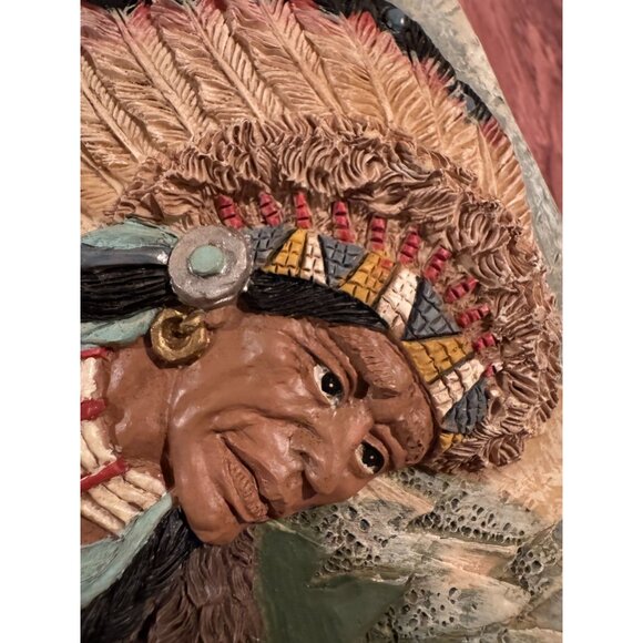 🖼️ Native American 3D Ceramic Wall Art – Warrior with Headdress & Tomahawk - Picture 3 of 13